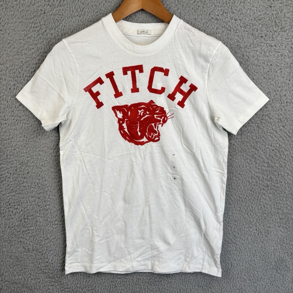 Vintage Abercrombie & Fitch Muscle T-Shirt Mens Small White Panther Tee Y2K *NEW